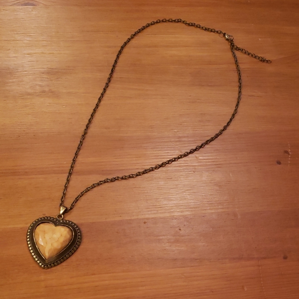 Heart Shaped Stone & Antique Gold Pendant